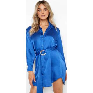 Satijnen Blouse Jurk Met Ceintuur, Cobalt