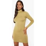 👉 Mini jurk kaki Bodycon Met Lange Mouwen En Col, Khaki