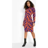 👉 Gebreide Zebraprint Midi Jurk Met Open Rug, Purple