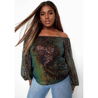 👉 Plus Top Met Pailletten En Uitgesneden Hals, Black