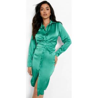 👉 Geplooide Satijnen Blouse Jurk, Bright Green