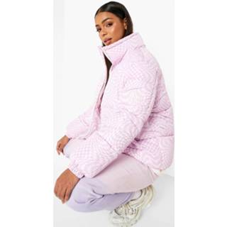 👉 Oversized Gewatteerde Jas Met Hoge Kraag En Opdruk, Pink