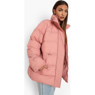 👉 Gewatteerde Jas Met Gekreukelde Taille, Pink