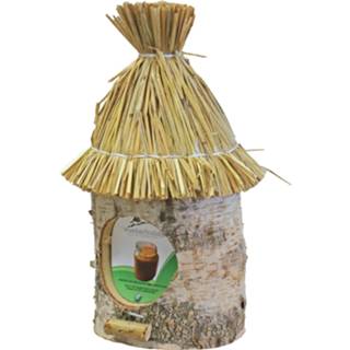 👉 Bruin stro hout Vogelhuisje/voederhuisje/pindakaashuisje berkenhout met dak 36 cm