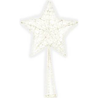 👉 Kerstboom wit kunststof ster piek/kerstboom topper glitter 28 cm