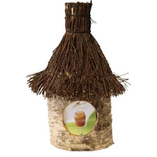 👉 Bruin rieten hout Vogelhuisje/voederhuisje/pindakaashuisje berkenhout met rieten/tenen dak 36 cm
