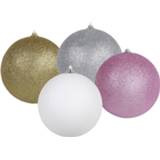 👉 Kerstbal wit roze multi zilver goud kunststof 4x stuks grote glitter kerstballen van 13 cm set -