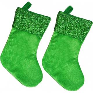 👉 Kerstsokken groene groen fluweel stof Set van 3x stuks kerstsok met glitters 32 cm
