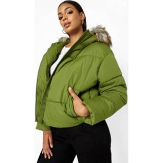 Gerecyclede Gewatteerde Jas Met Faux Fur Capuchon, Khaki