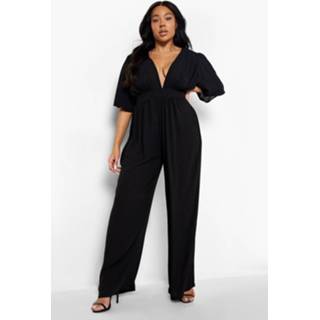 👉 Plus Chiffon Gelegenheids Jumpsuit Met Engelenmouwen, Black