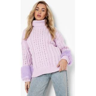 Grof Gebreide Trui Met Faux Fur Zoom, Lilac