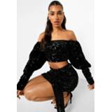 👉 Fluwelen Top Met Pailletten En Volle Mouwen, Black