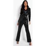 👉 Gedrappeerde Wide Leg Jumpsuit Met Pailletten, Black