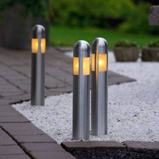 👉 A+ warmwit konstsmide zilver roestvrij staal Set van 3 LED sokkellampen Amalfi met grondspies