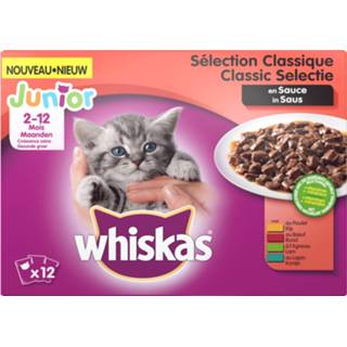 👉 Whiskas Junior Classic - Kattenvoer - Rund - Kip - Saus - 12x100 gram