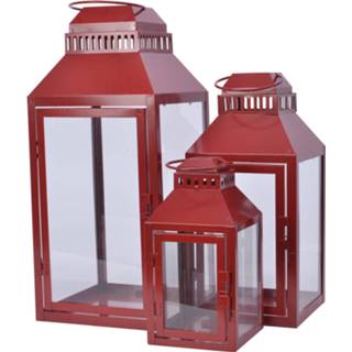 👉 Lantaarn rood Decoris Set Van 3 - Kerstversiering 20x20x45 16x16x35 12x12x24 cm 8720093169591