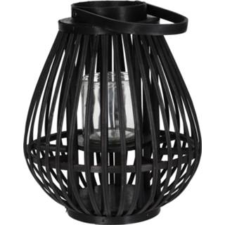 👉 Lantaarn zwart bamboe Homestyle - Verlichting 28x28x33 cm 8719987909849