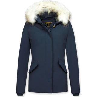 👉 Winterjas XL vrouwen blauw CopyKorte met Echte Bontkraag