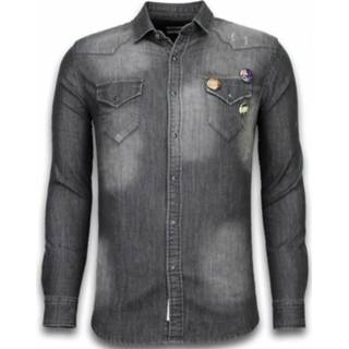 👉 Denim shirt XL male grijs - Spijkerblouse Slim Fit 3 Buttons