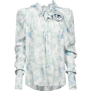 👉 Vrouwen blauw Seidenbluse mit Blumenprint