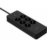 👉 Stekkerdoos zwart active Orico 6-voudige - 5x USB Oplaadpoort 250V 16A 1,5 meter 6954301163336