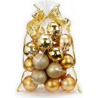 👉 Kerstbal kunststof goud active 20x stuks kerstballen mix 6 cm in giftbag