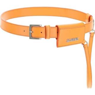 👉 Leather l vrouwen oranje La ceinture porte cartes in