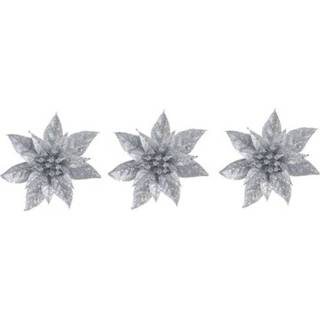 👉 Kerst versiering zilver active 3x Kerstversieringen glitter kerstster op clip 15 cm