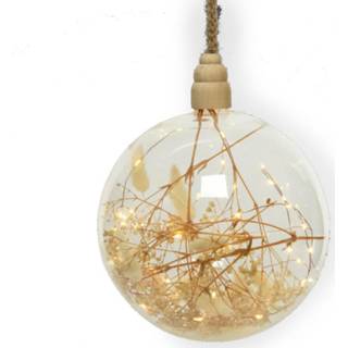 👉 Kerstbal active wit 1x stuks verlichte glazen kerstballen met 30 lampjes koper/warm 14 cm