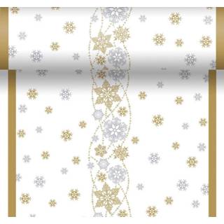 👉 Tafel loper active wit Kerst thema tafellopers/placemats met glitter sneeuwvlokken 40 x 480 cm