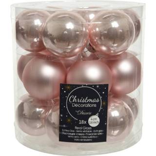 👉 Kerstbal glans active roze 18x stuks kleine glazen kerstballen lichtroze (blush) 4 cm mat/glans