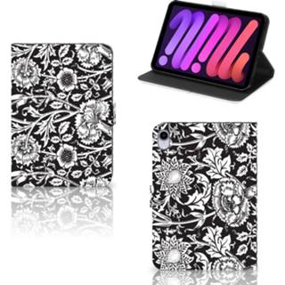 👉 Tablet cover zwart IPad Mini 6 (2021) Black Flowers 8720632249289