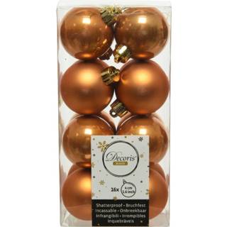 Kerstbal kunststof glans active bruin 16x stuks kerstballen cognac (amber) 4 cm glans/mat