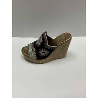 👉 Vrouwen zwart Cuña de yute bordada en piel
