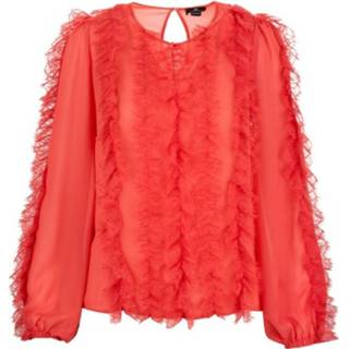 👉 Blous vrouwen rood Blouse in georgette fabric and lace