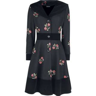 👉 Lange jas zwart m vrouwen Voodoo Vixen - Marjorie Black Floral Jacket jassen 5056290464386