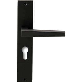 👉 Deurkruk zwart RVS Hardbrass Seoul op rechthoekig langschild profielcilinder 55mm 8717727180794