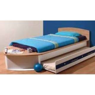 Bootbed - natuur wit blauw Glanzend gelakt MDF meisjes kinderbed matrasbodem inbegrepen Bootbed wit blauw Glanzend gelakt MDF meisjes kinderbed matrasbodem inbegrepen - natuur