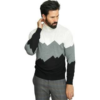 👉 Sweater male zwart Mountain Print Goos Neck