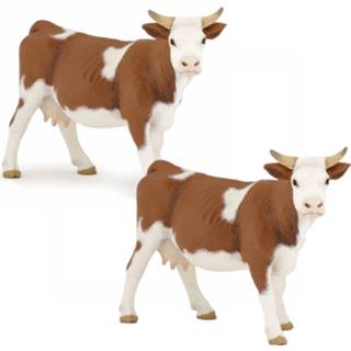 👉 Bruin kinderen 2x stuks koe speeldiertje 13 cm