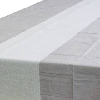 👉 Tafelkleed witte zilver 274 x 137 cm met tafelloper glitters voor de kersttafel