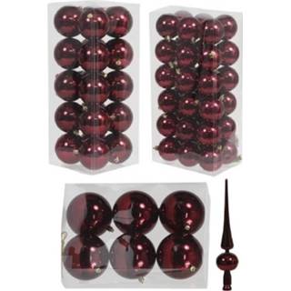 👉 Kerstversiering bordeaux rood kunststof kerstballen met piek 6-8-10 cm pakket van 63x stuks