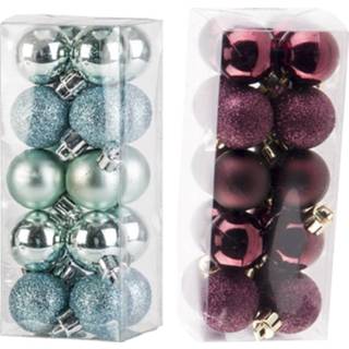 👉 Kerstversiering tgroen kunststof Kleine 40x stuks set en 3 cm kerstballen in het aubergine mintgroen
