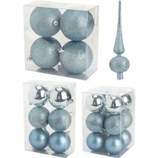 👉 Kerstversiering set kerstballen met piek ijsblauw 6 - 8 10 cm pakket van 40x stuks