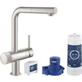 👉 Keukenkraan blauw GROHE Blue Pure Minta 1-gats duo m. L-uitloop uittrekbare mousseur filterfunctie starterkit supersteel 4005176565502