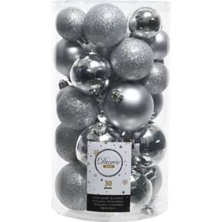 👉 Zilveren kerstbal kunststof 30x kerstballen 4 - 5 6 cm mat/glans/glitte