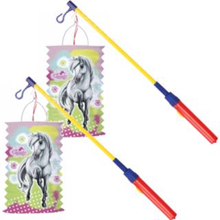 👉 Lampion multi kunststof 2x stuks mooie Lampionnen Paarden print met lampionstokjes setje