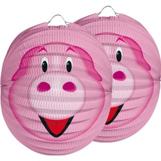 👉 Lampion roze papier 6x stuks dieren thema varken 22 cm