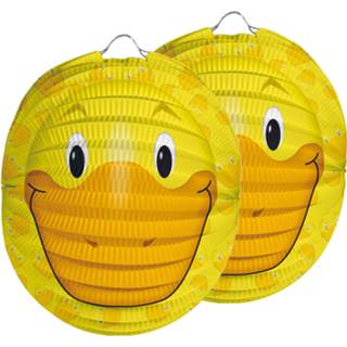 👉 Lampion geel papier 6x stuks dieren thema eend 22 cm