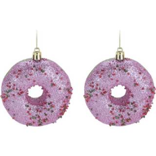 👉 Kerstversiering roze kunststof 5x Kerstboomhangers donuts 8,5 cm